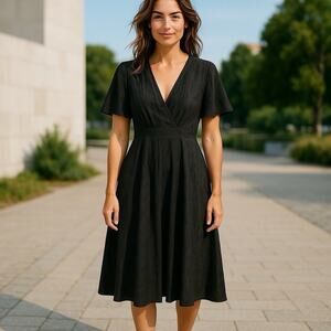 SHEIN‎ Curve Black Scallop Trim V Neck Dress Women’s Size 3XL